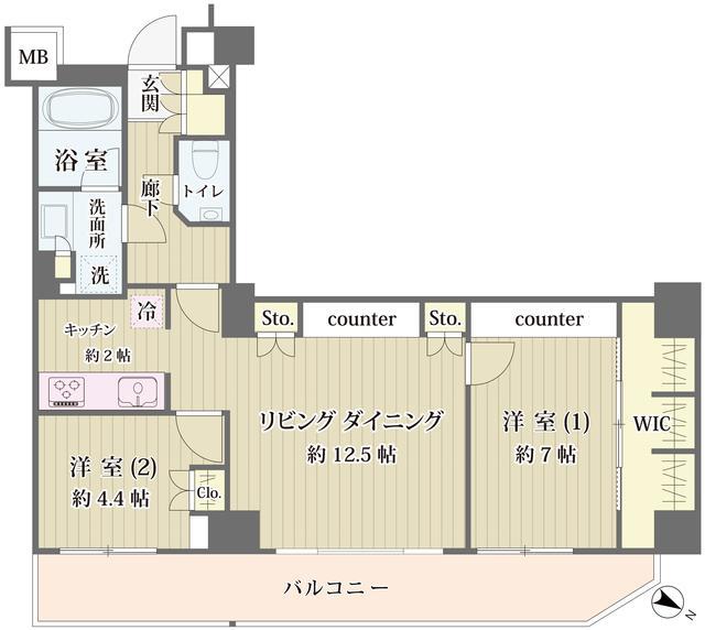 IBIS市ヶ谷(2LDK/4階)の間取り写真