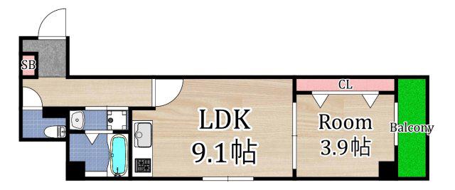 アルカンシェルコート緑橋(1LDK/1階)の間取り写真