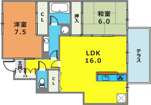 BEC住吉山手レジデンス2(2LDK/1階)の間取り写真