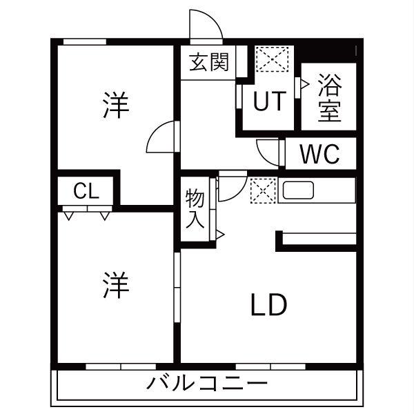 エピーメロン越水(2LDK/1階)の間取り写真