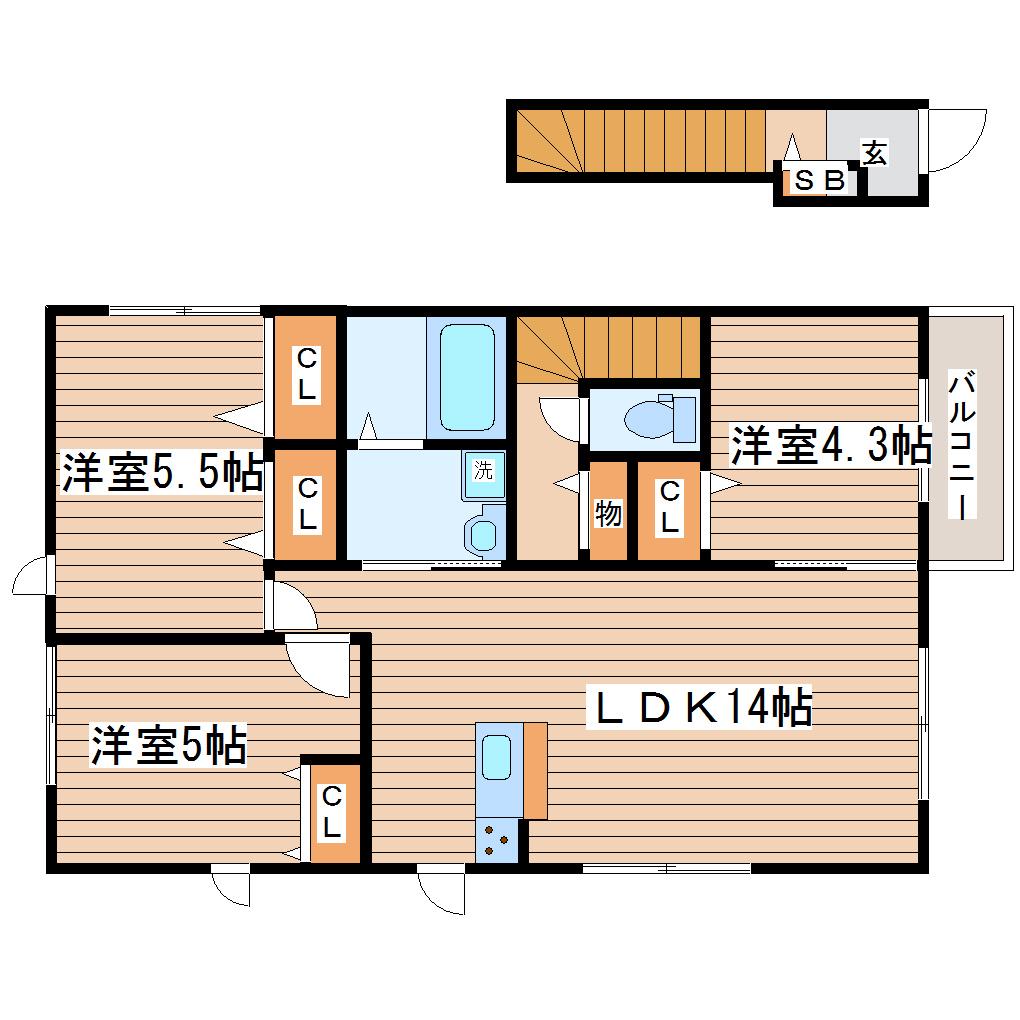 GELANDE DREI(3LDK/2階)の間取り写真