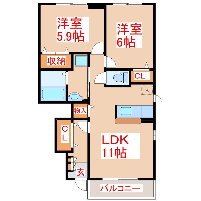 パストラル滝の杜A(2LDK/1階)の間取り写真