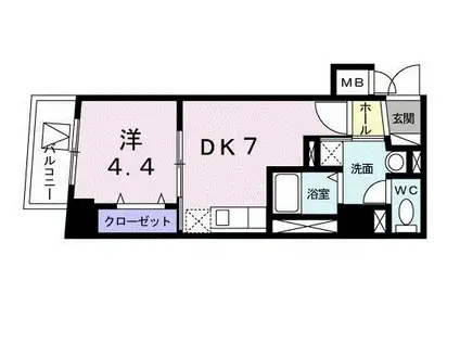 アンソレイエ(1DK/2階)の間取り写真