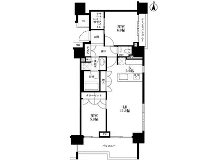 グランドメゾン中野新橋(2LDK/10階)の間取り写真