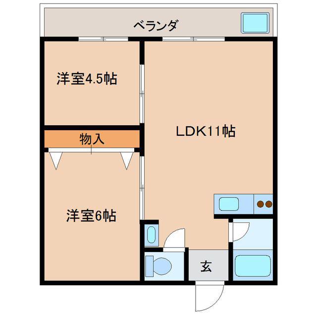 ホープフルハイツ(2LDK/2階)の間取り写真