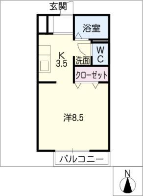 ヴィラ長久手1(1K/2階)の間取り写真