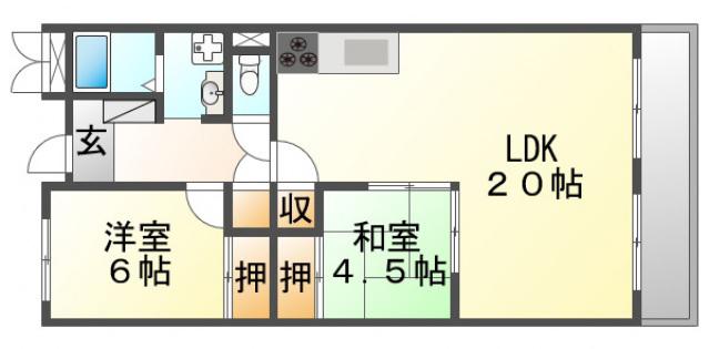 緑地八番館(3LDK/2階)の間取り写真