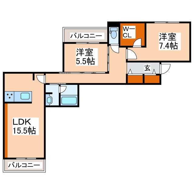 LH5101 KUHONJI(2LDK/3階)の間取り写真