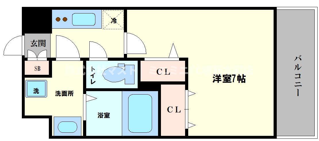 ラシーヌ瓦屋町(1K/12階)の間取り写真