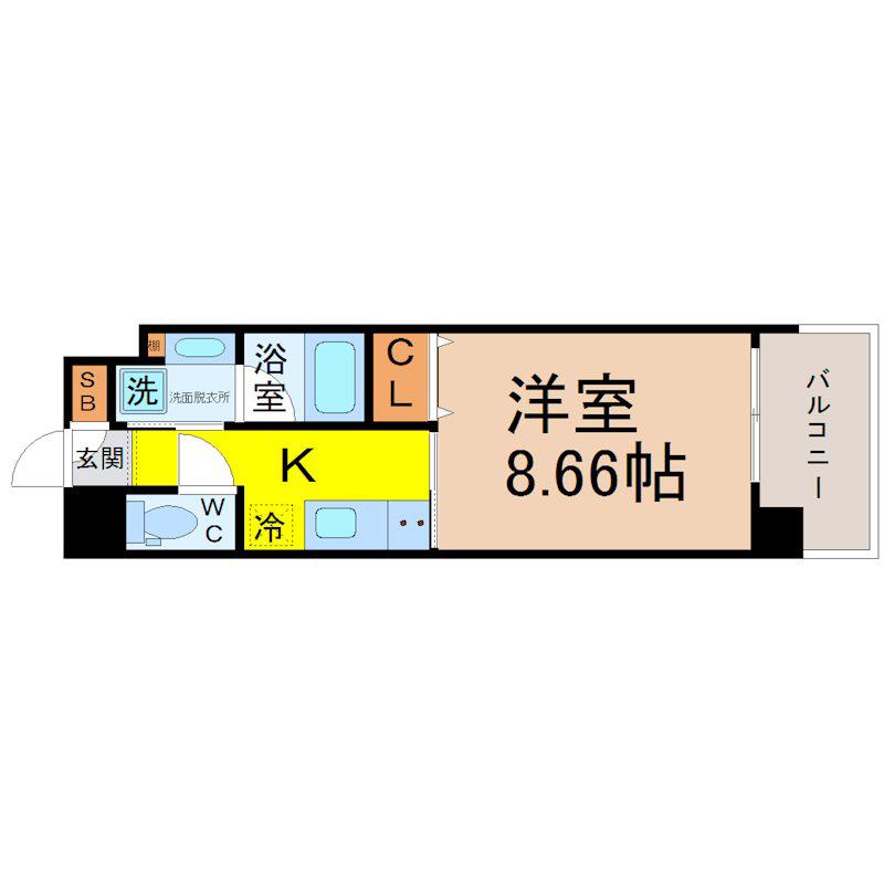 オープンブルーム八田STATIONFRONT(1K/3階)の間取り写真