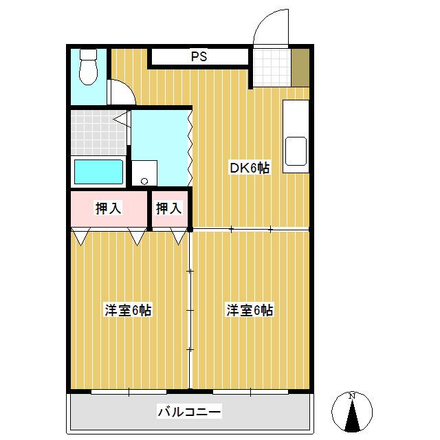 東信ハイツE棟(2DK/1階)の間取り写真