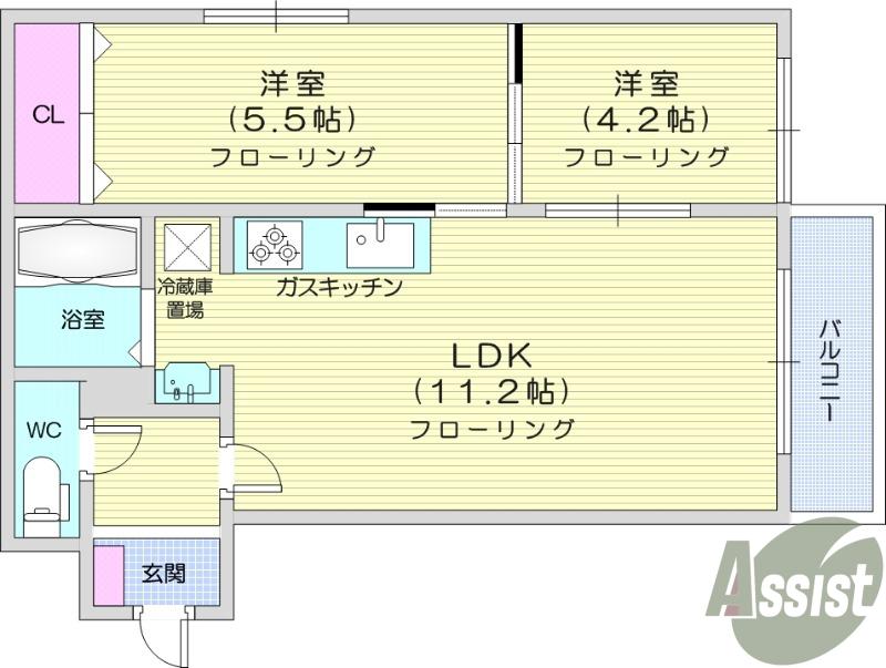 フェリチタ愛子1(2LDK/3階)の間取り写真