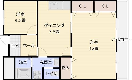 パブリックマンション(2DK/3階)の間取り写真