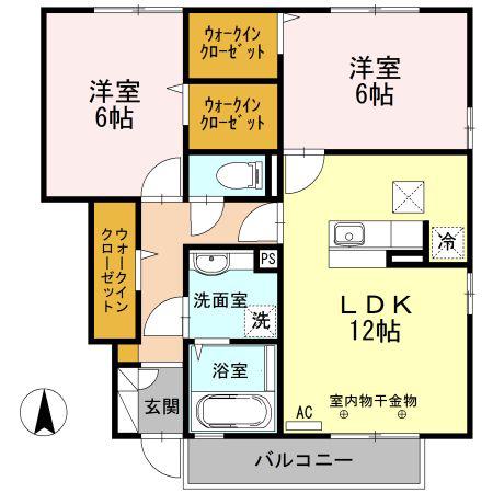 フルール・ド・リス A(2LDK/1階)の間取り写真