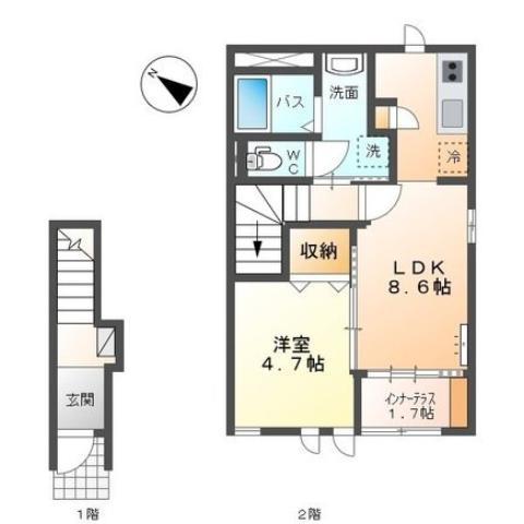 キャロット C(1LDK/2階)の間取り写真