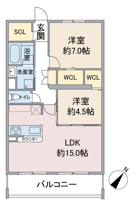パラドール デ カミヤシロII(2LDK/1階)の間取り写真