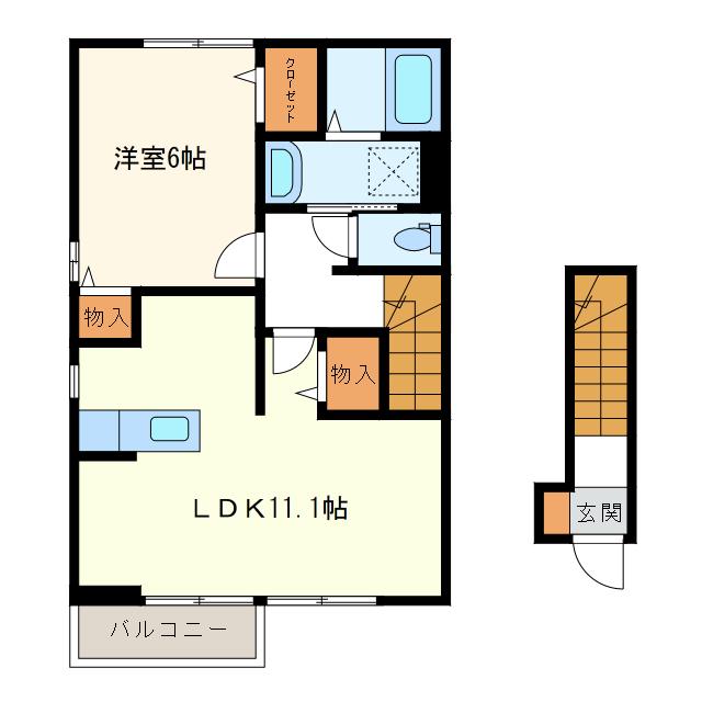 ベルハーモニー A(1LDK/2階)の間取り写真
