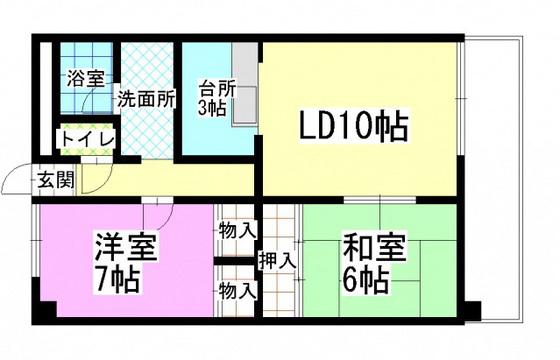 シャローム下中野(2LDK/3階)の間取り写真