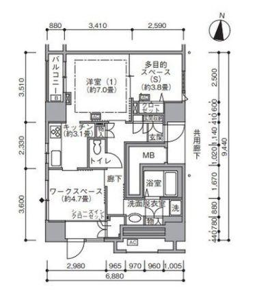 東雲キャナルコートCODAN19号棟(ワンルーム/2階)の間取り写真