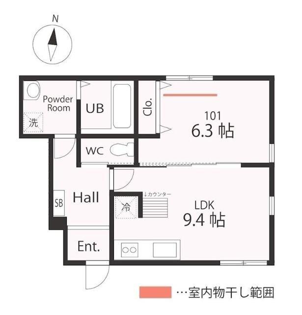 ハーミットクラブハウストゥギャザー横浜SALON(1LDK/1階)の間取り写真