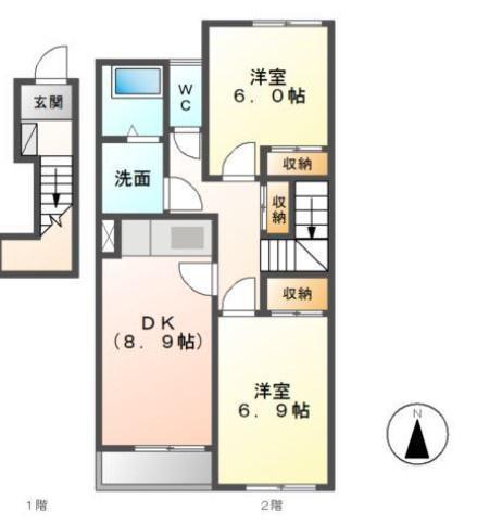 CASA I(2DK/2階)の間取り写真