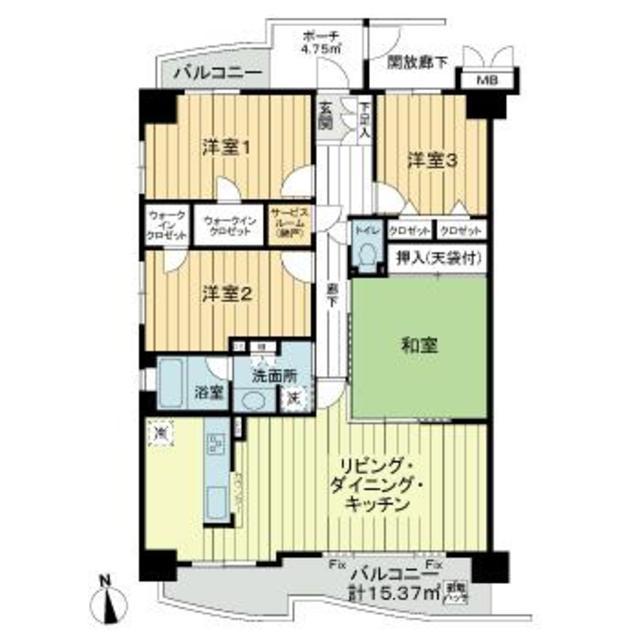 ベルシャトゥ東浦和(4LDK/2階)の間取り写真