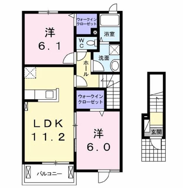 トルテ・ポワール壱番館(2LDK/2階)の間取り写真
