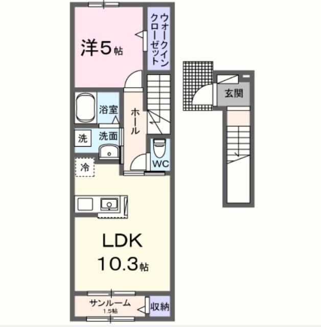 パラディス(1LDK/2階)の間取り写真