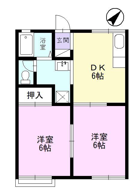シャンポール中村(2DK/1階)の間取り写真
