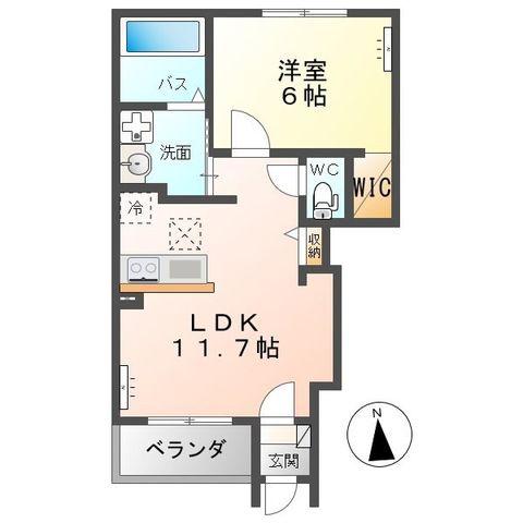 プランドール D(1LDK/1階)の間取り写真