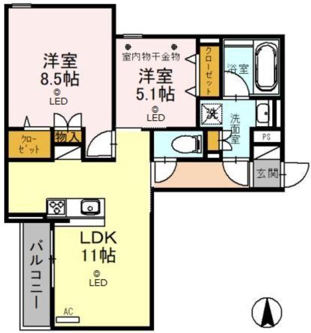 ディーレジデンス所沢(2LDK/2階)の間取り写真