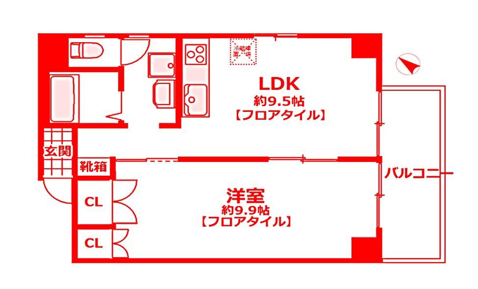 月岡ビル(1LDK/5階)の間取り写真