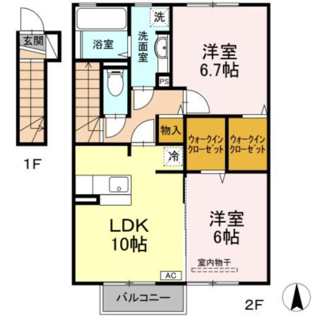 アーバンキャンドルII B(2LDK/2階)の間取り写真