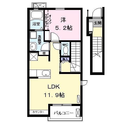 VIOLA(1LDK/2階)の間取り写真