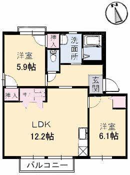フロンティア彩(2LDK/2階)の間取り写真