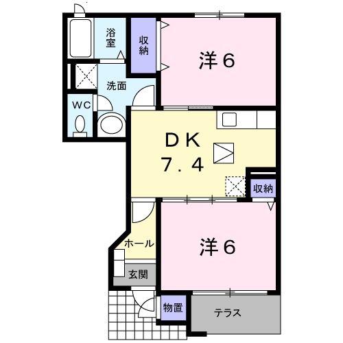 グリーン・ヒルズI(2DK/1階)の間取り写真