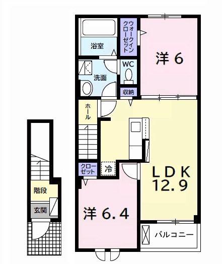 サン ヴェール 大芝 III A(2LDK/2階)の間取り写真