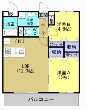 ディアメゾン(2LDK/2階)の間取り写真