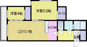 エアフォルク新さっぽろ(2LDK/2階)の間取り写真
