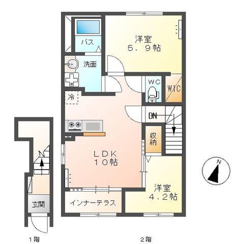 大宮町アパート(2LDK/2階)の間取り写真