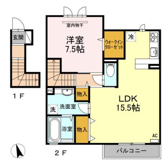 ヴィエントII棟(1LDK/2階)の間取り写真