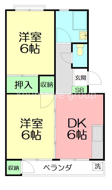 鶴巻ハイツ A棟(2DK/2階)の間取り写真