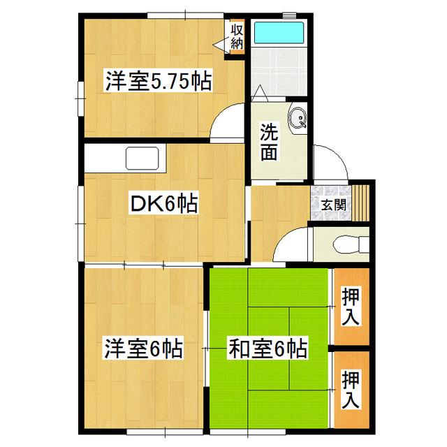 松ヶ丘中央ハイツA(3DK/1階)の間取り写真
