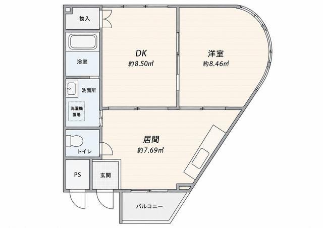 桜道シーデッコー(2DK/3階)の間取り写真