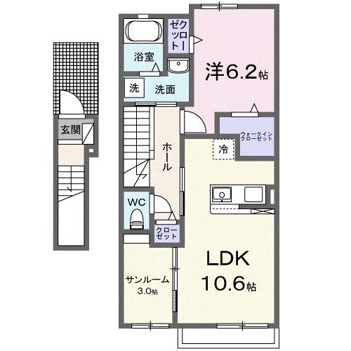 近江鉄道本線 長谷野駅 徒歩35分 2階建 築2年(1LDK/2階)の間取り写真