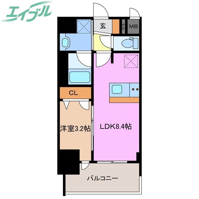 プレリス四日市ティエルナ(1LDK/11階)の間取り写真