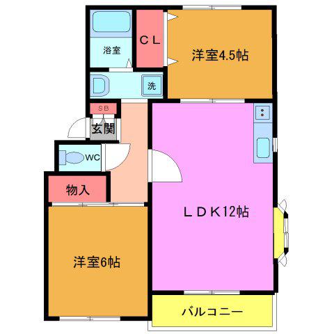 ファミール日之出A棟(2LDK/1階)の間取り写真