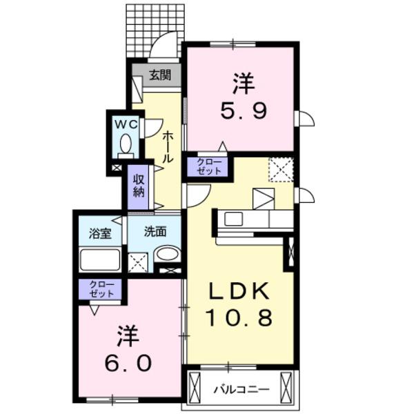 プレッソクラⅡ(2LDK/1階)の間取り写真