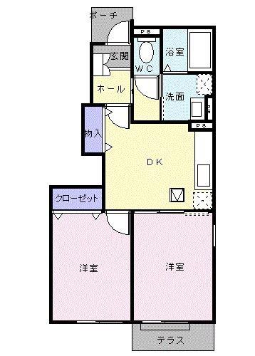 メルベーユ小佐井B(2DK/1階)の間取り写真