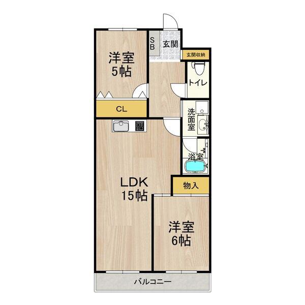 シャトーレイクルイーズ(2LDK/5階)の間取り写真
